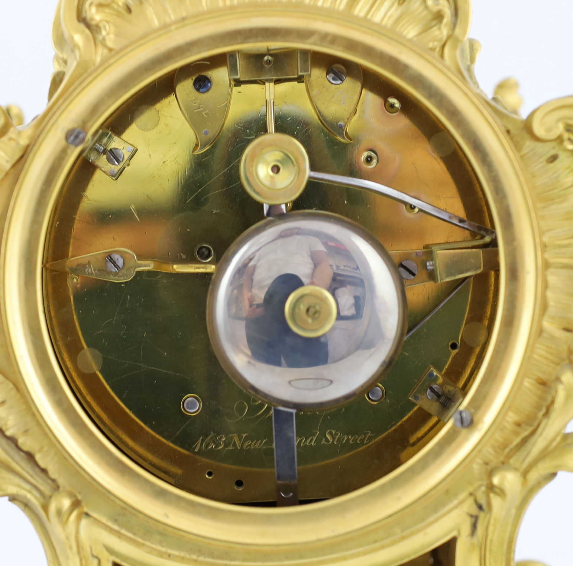 William Payne of 163 New Bond Street, London, a mid 19th century ormolu rococo revival mantel clock striking on a bell, 23cm wide, 15cm deep, 35cm high